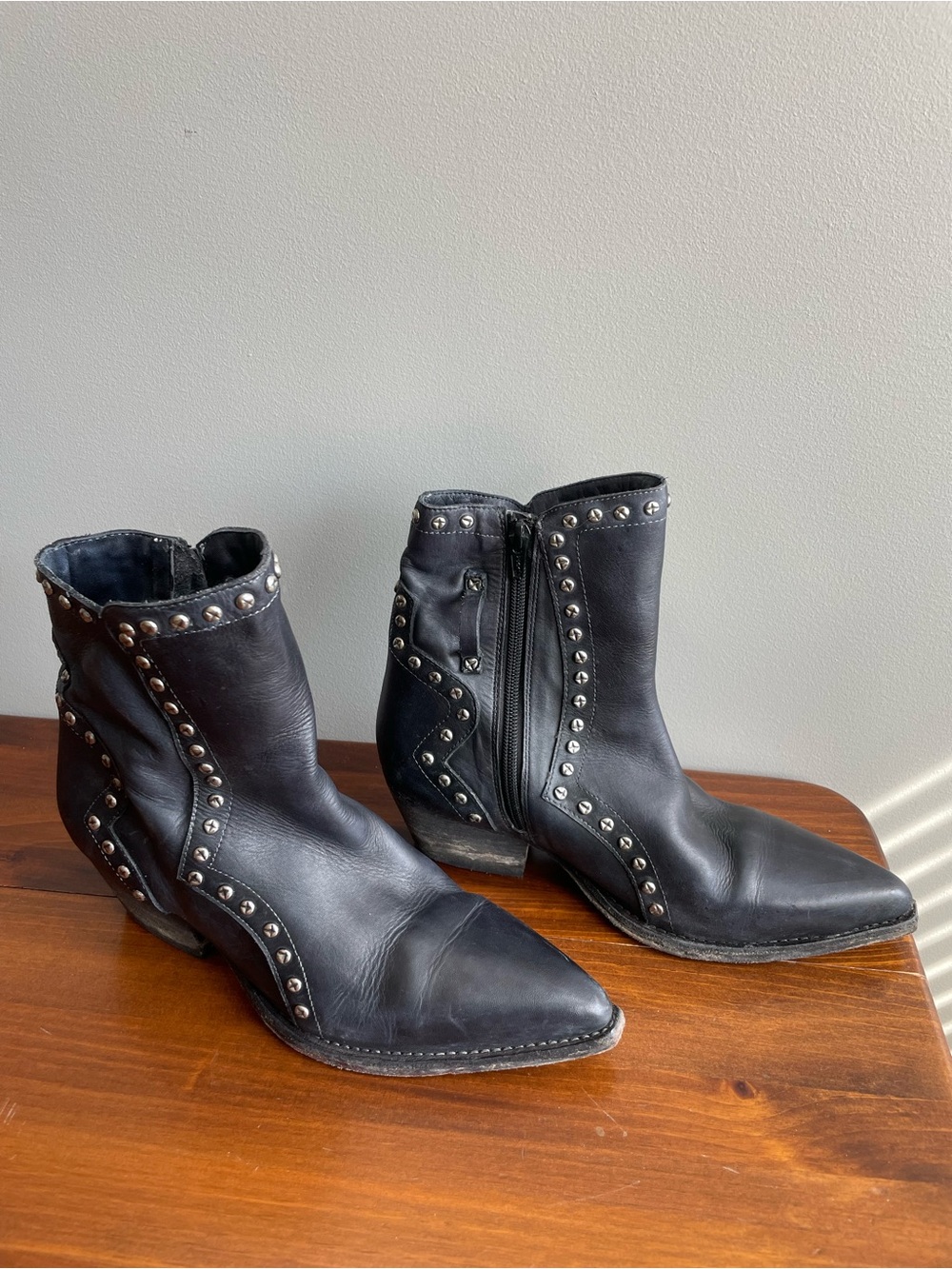 Free People Black Studded Western Ankle Boots